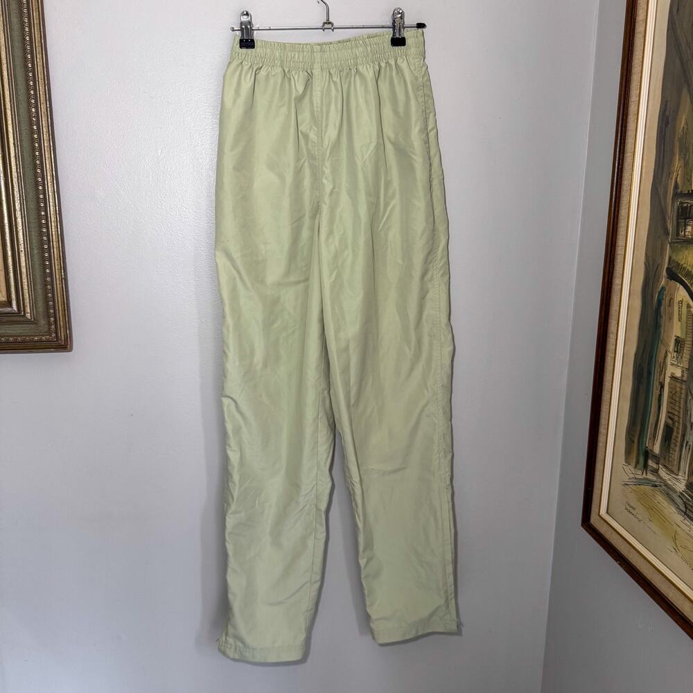 Vintage IZOD Pale Sage Green Nylon Windbreaker Track Pants Ankle Zip Small